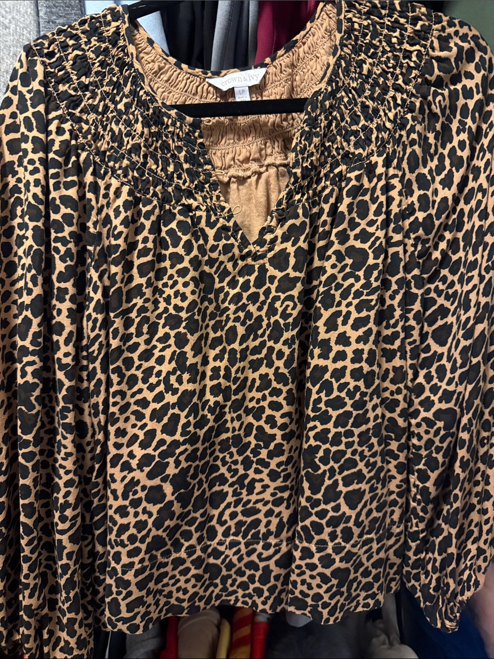 crown & ivy Leopard Print Blouse - Black & Tan
